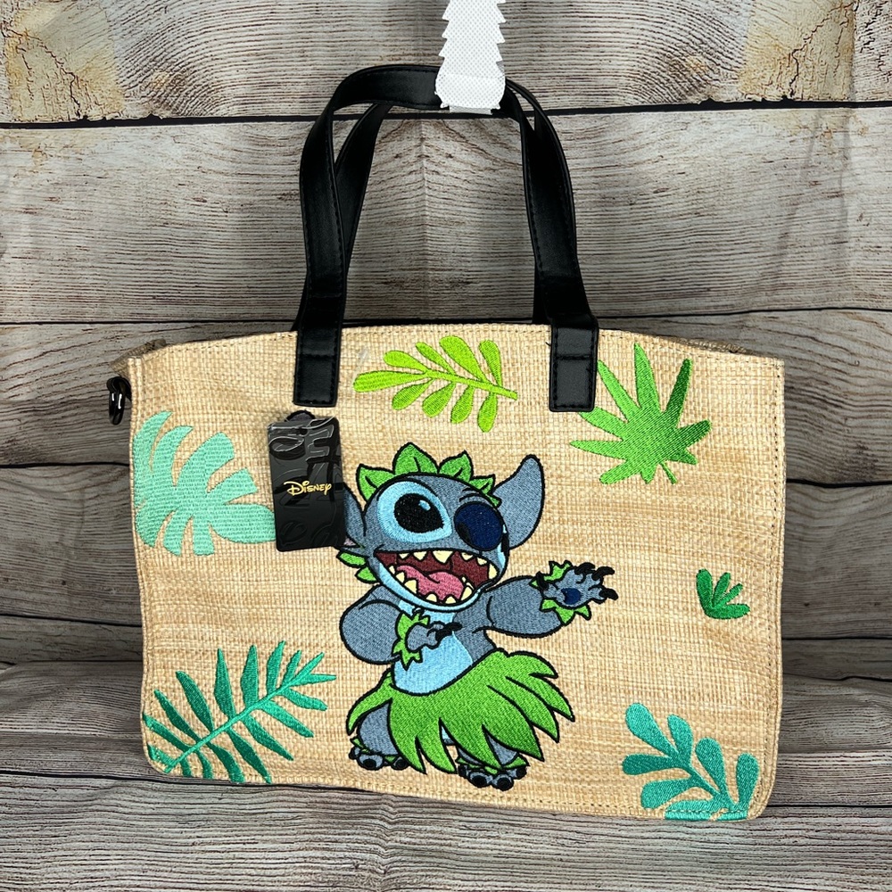 Disney Lilo and Stitch Embroidered Raffia Collection Tote Crossbody Bag